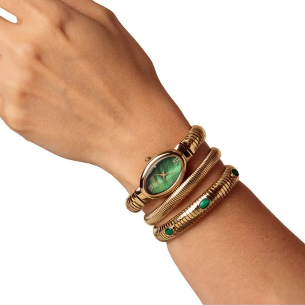 Anne Klein Green Malachite Watch & Bracelet Set NWT